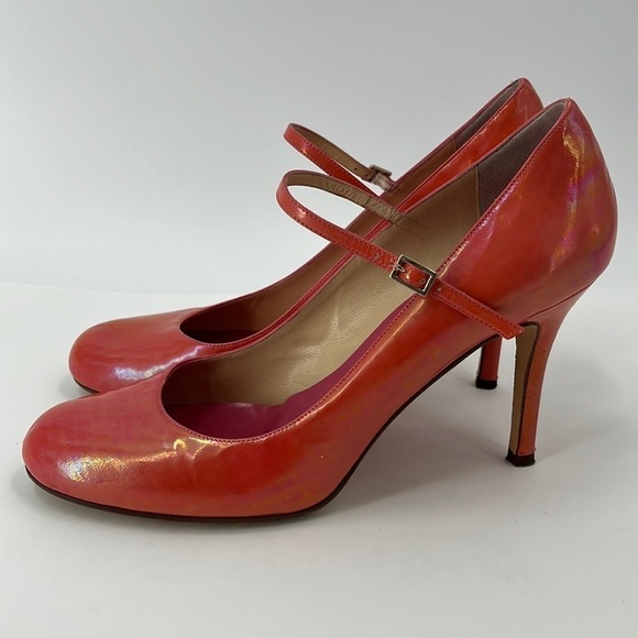 kate spade Shoes - KATE Spade Iridescent Coral Pink Patent Leather Mary Jane Pump Heels